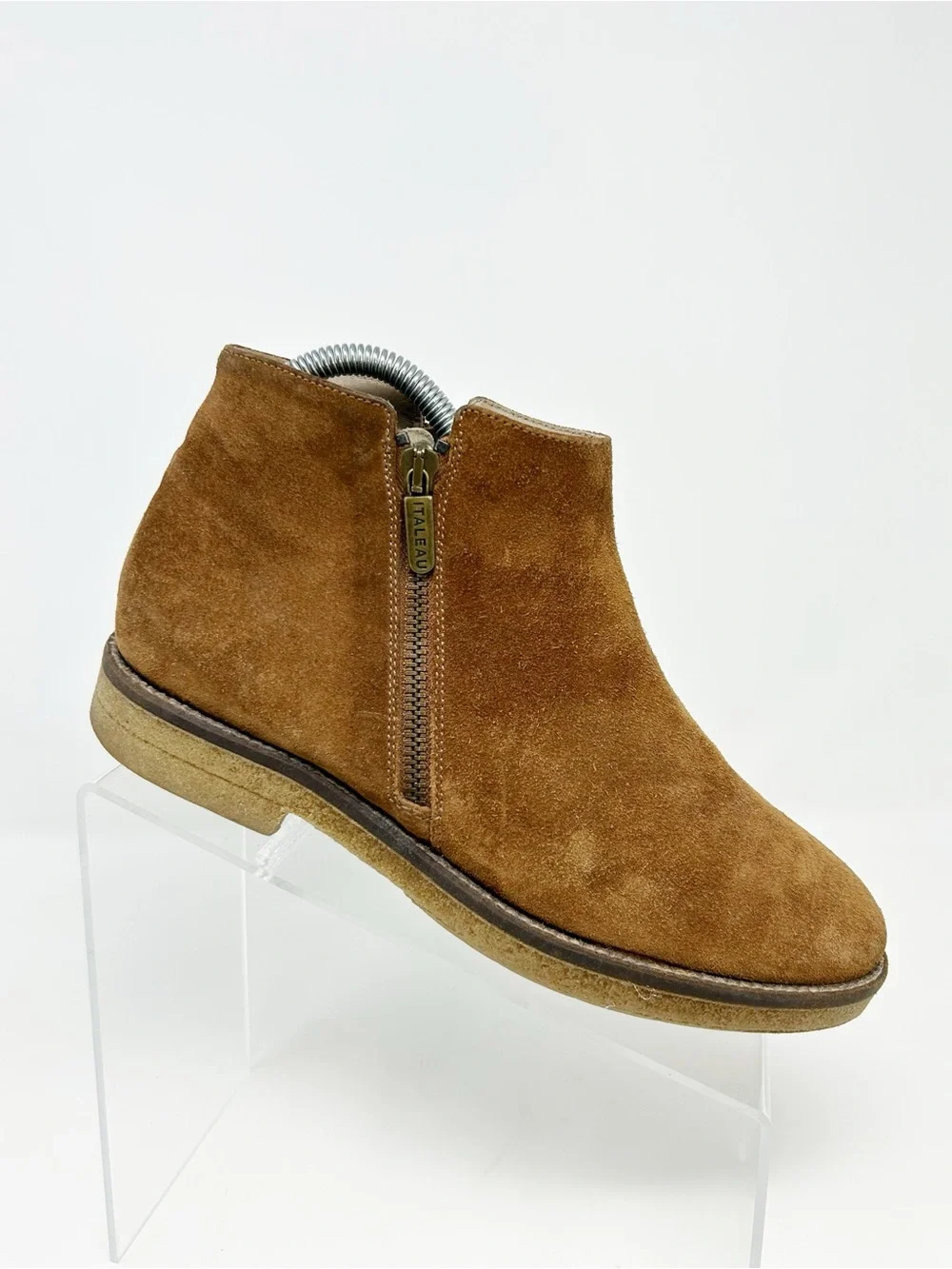 Italeau Foliana Womens Ankle Booties Cognac Brown Side Zip Waterproof Size 38.5